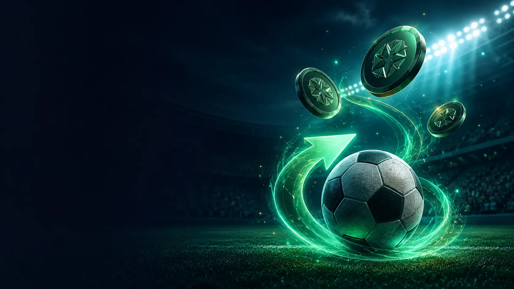 Football and an abstract cashback return symbol in a stadium