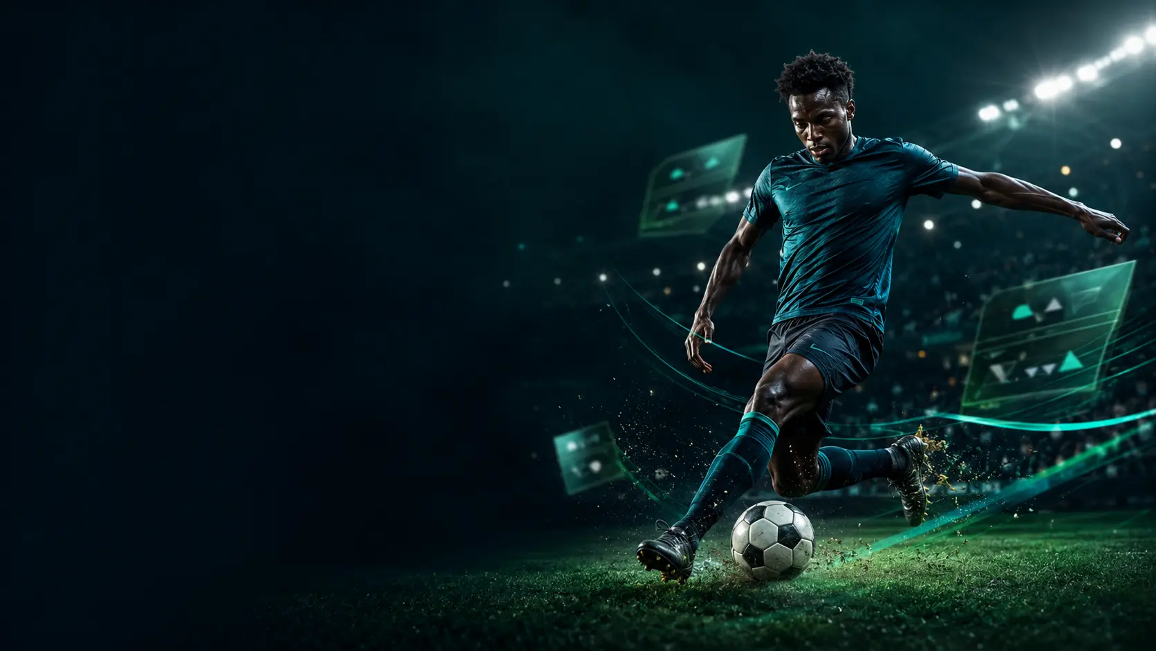 Footballer in a stadium with abstract betting information panels